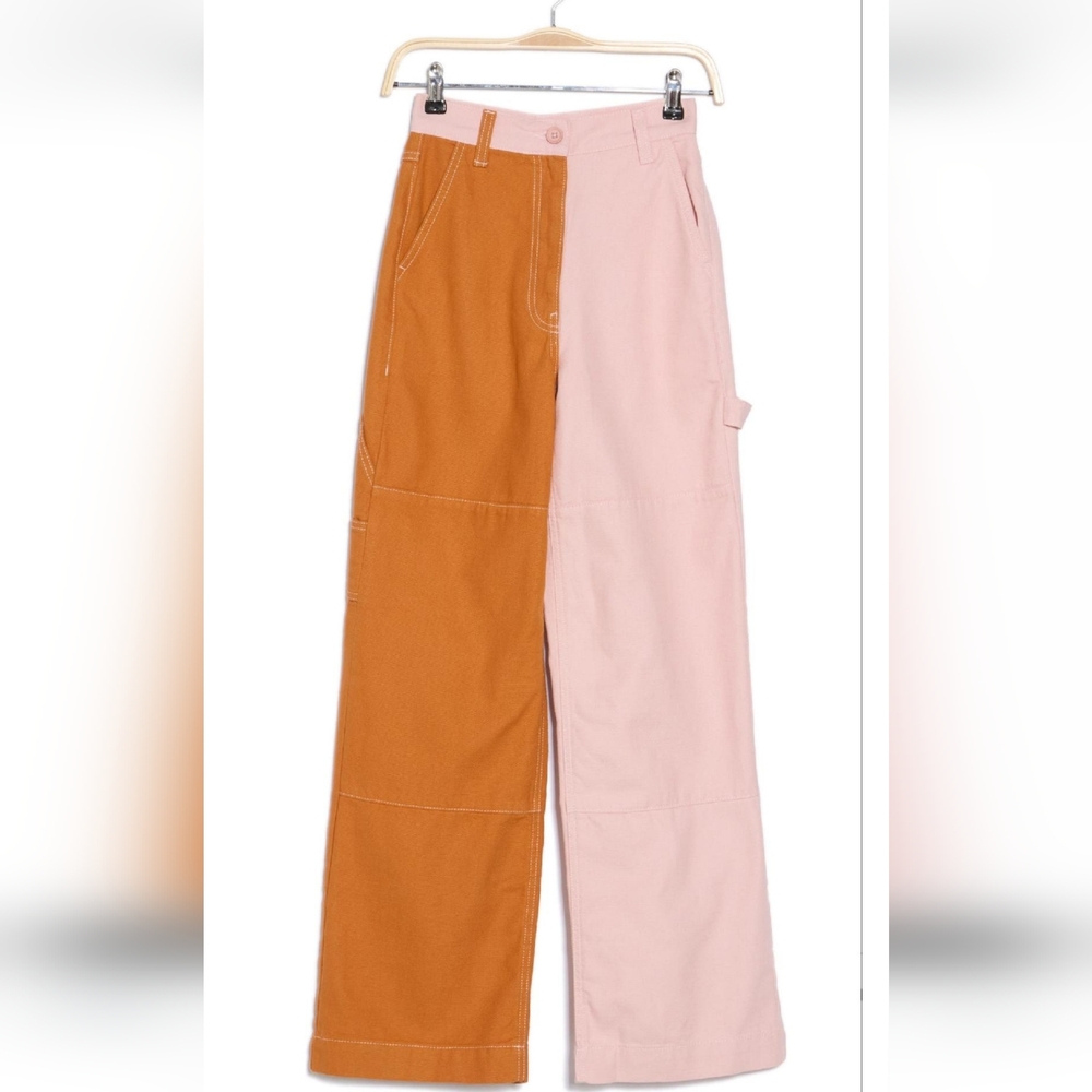 Topshop Color Block High Waist Straight Leg 100% Cotton Zip Fly Jeans 4 - Picture 5 of 6
